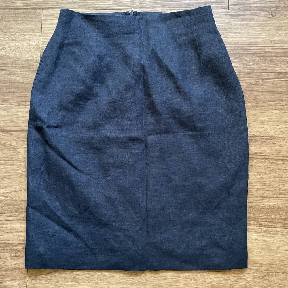 Jones New York Womens Navy Lined Linen Midi Skirt Size 10 Career Classic USA